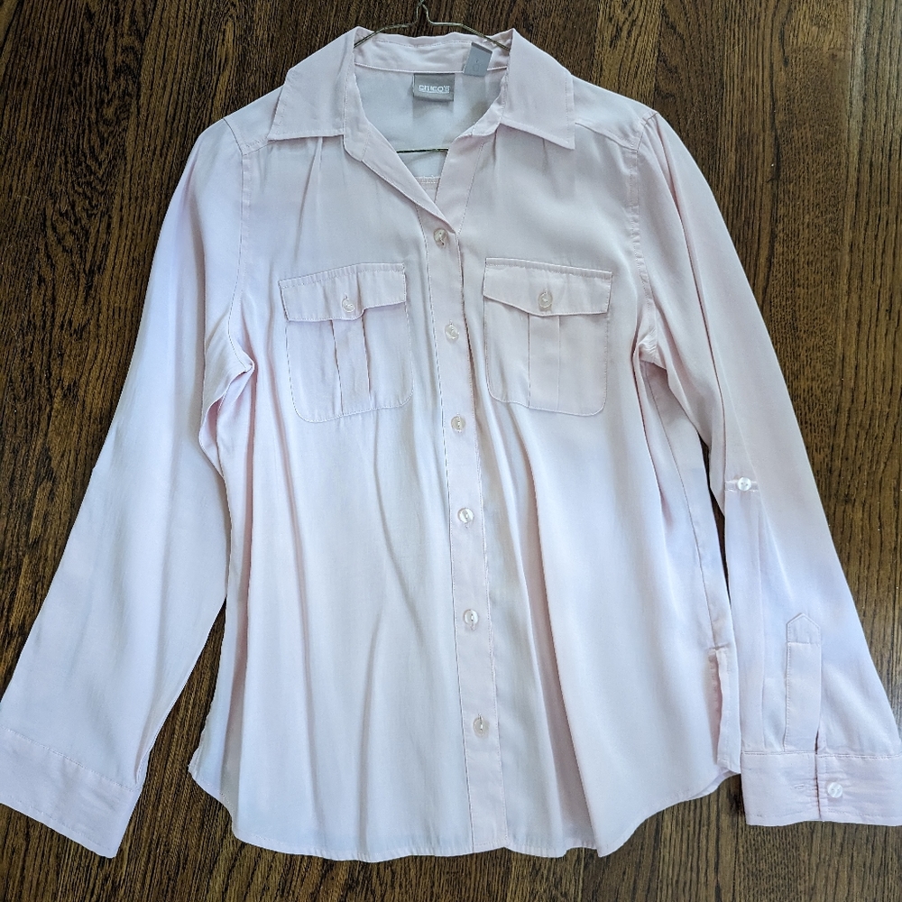 Chicos Long Sleeve Pale Pink Button Down Shirt